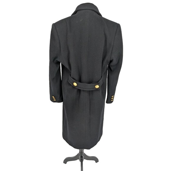 VTG Womens Black Wool Coat LARGE Gold Military Style Buttons Double Breasted - Picture 3 of 13
